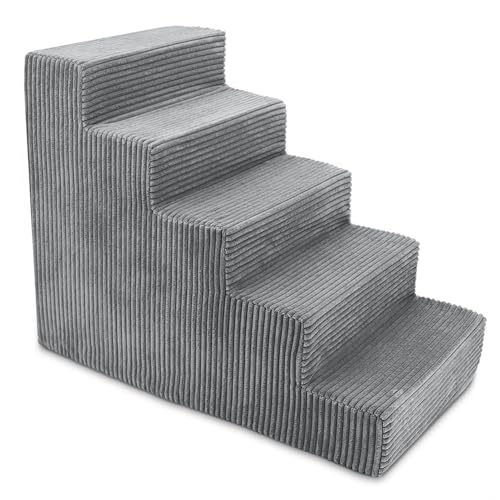 0842637127992 - BEST PET SUPPLIES PORTABLE DOG FOAM STAIRS/STEPS FOR COUCH SOFA AND HIGH BED NON-SLIP BOTTOM PAW SAFE NO ASSEMBLY - GRAY, 5-STEP (H: 22.5)