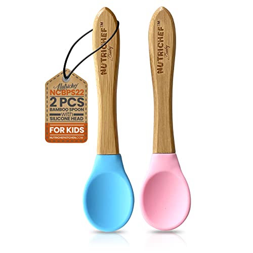 0842893161600 - NUTRICHEF 2 PIECE BABY & TODDLER SPOON SET, ALL NATURAL WOODEN SPOON SET W/SOFT CURVED FOOD GRADE SILICONE HEAD, SELF-FEEDING UTENSILS, BPA FREE, TODDLER & CHILD TABLEWARE FOR AGES 4 MONTHS- 6 YEARS