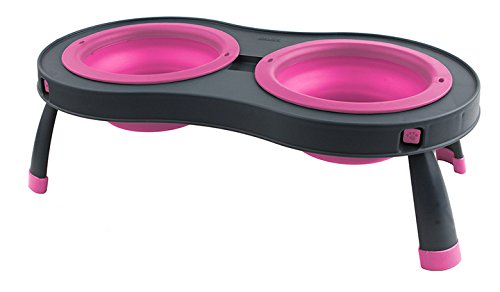 0084297306847 - DEXAS POPWARE DOUBLE ELEVATED PET FEEDER, SMALL, GRAY/PINK