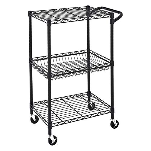 0843019101005 - AMAZONCOMMERCIAL 3-TIER WIRE ROLLING CART, NSF CERTIFIED, 29 W X 16 D X 39.2 H, BLACK