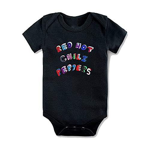 0843113153511 - RED HOT CHILI PEPPERS BABY OFFICIAL CARTOON ONESIE, BLACK, 6 MONTHS