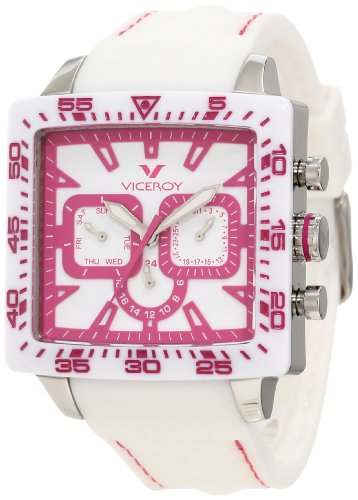 8431283116584 - VICEROY WOMEN'S 432101-95 PINK WHITE SQUARE RUBBER DATE WATCH