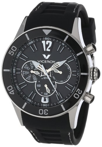 8431283404537 - VICEROY MEN'S 42110-55 FUN COLORS 12 ROUND STAINLESS STEEL BLACK SOFT RUBBER DUAL TIME DAY DATE WATCH