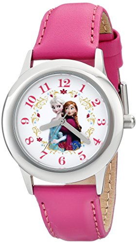 0843231080027 - DISNEY KIDS' W001793 FROZEN ELSA AND ANNA STAINLESS STEEL WATCH WITH PINK LEATHER BAND