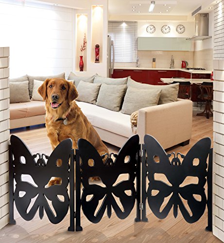 0084358047979 - 3 SECTION ADJUSTABLE WOODEN BUTTERFLY PET GATE