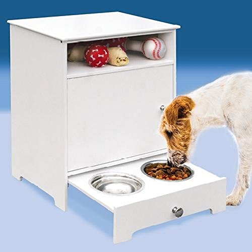 0084358048297 - ETNA WOODEN PET FOOD STORAGE CABINET WITH PULL OUT FEEDER, WHITE