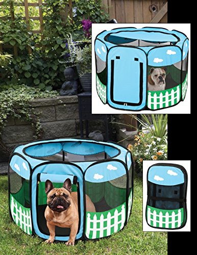0084358048785 - PET PORTABLE FOLDABLE PLAY PEN EXERCISE KENNEL DOGS CATS INDOOR/OUTDOOR TENT FOR SMALL MEDIUM LARGE PETS ANIMAL PLAYPEN WITH POP UP MESH COVER GREAT FOR TRAVEL LARGE