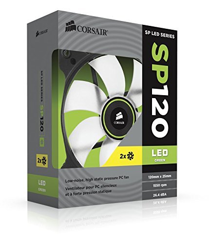 0843591051859 - CORSAIR AIR SERIES SP 120 LED GREEN HIGH STATIC PRESSURE FAN COOLING - TWIN PACK (CO-9050032-WW)