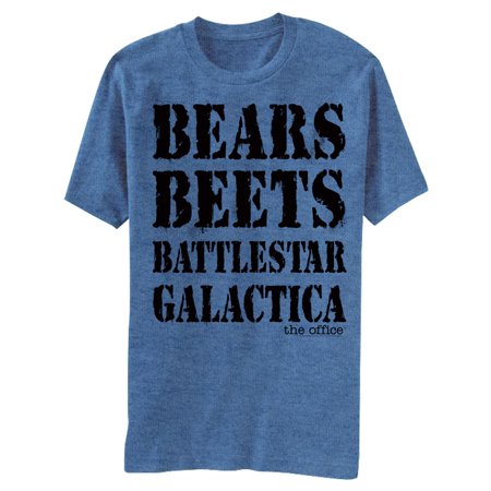 0843653076554 - THE OFFICE BEARS BEETS BATTLESTAR GALACTICA MENS T-SHIRT (SMALL, BLUE)