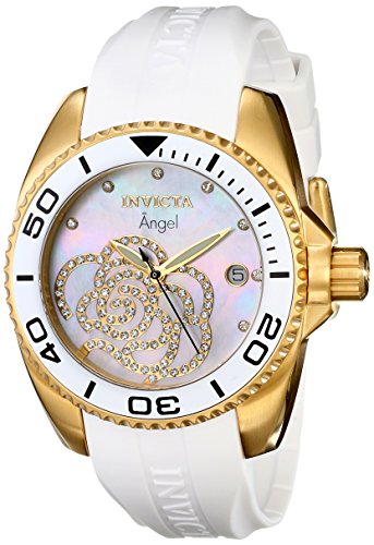 0843836004886 - INVICTA WOMEN'S 0488 ANGEL GOLD-TONE WATCH WITH WHITE POLYURETHANE BAND