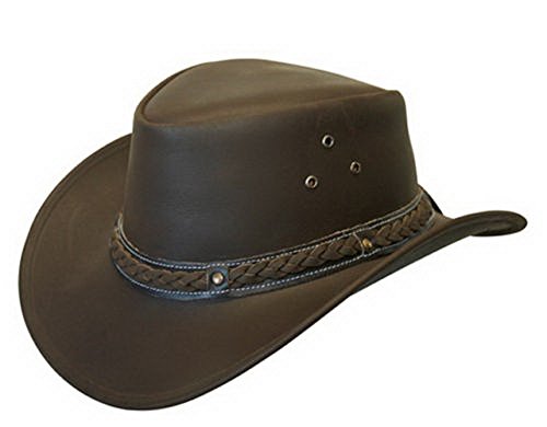 8438513162052 - LEATHER DOWN UNDER HAT AUSSIE BUSH COWBOY STYLE CLASSIC WESTERN OUTBACK BROWN L