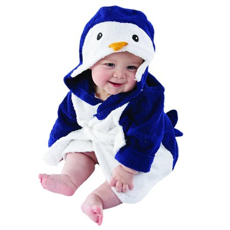 0843905039573 - BABY ASPEN, WASH & WADDLE PENGUIN HOODED SPA ROBE, BLUE/WHITE, 0-9 MONTHS