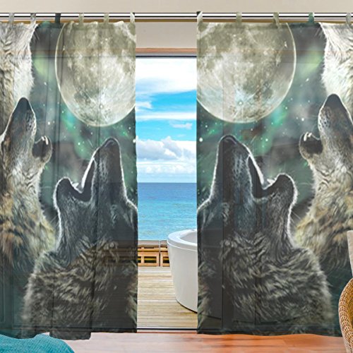 8443884984257 - INGBAGS BEDROOM DECOR LIVING ROOM DECORATIONS WOLF PATTERN PRINT TULLE POLYESTER DOOR WINDOW GAUZE / SHEER CURTAIN DRAPE TWO PANELS SET 55X78 INCH ,SET OF 2