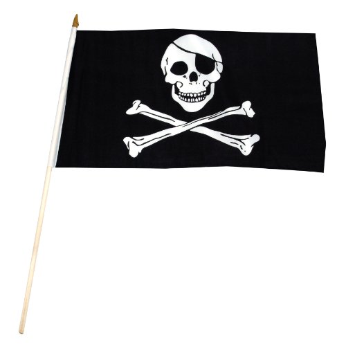 0844560010556 - US FLAG STORE PIRATE JOLLY ROGER STICK FLAG, 12 BY 18-INCH