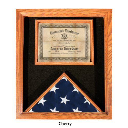 0844560059715 - PREMIUM USA-MADE SOLID OAK FLAG AND DOCUMENT CASE - CHERRY FINISH - FOR 3FT X 5FT FLAGS