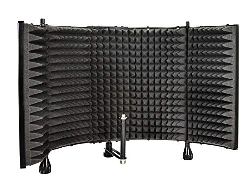 0844660026501 - MONOPRICE MICROPHONE ISOLATION SHIELD - BLACK - FOLDABLE WITH 3/8IN MIC THREADED MOUNT, HIGH DENSITY ABSORBING FOAM FRONT AND VENTED METAL BACK PLATE