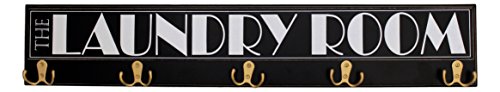 0844796057660 - ADAMS & CO. 29 X 5 WOODEN LAUNDRY ROOM DECORATIVE SIGN WITH 5 HOOKS BLACK