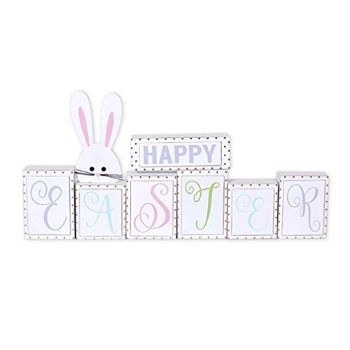 0844796060776 - HAPPY EASTER AND BUNNY HEAD 11.5 X 22 WOOD BLOCK TABLE TOP SIGN SET OF 8
