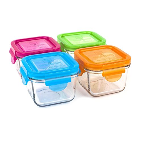 0845070766285 - WEAN GREEN GARDEN PACK SNACK CUBES GLASS FOOD CONTAINERS, MULTI-COLORED , SET OF 4 (RASPBERRY, BLUEBERRY, CARROT, PEA)