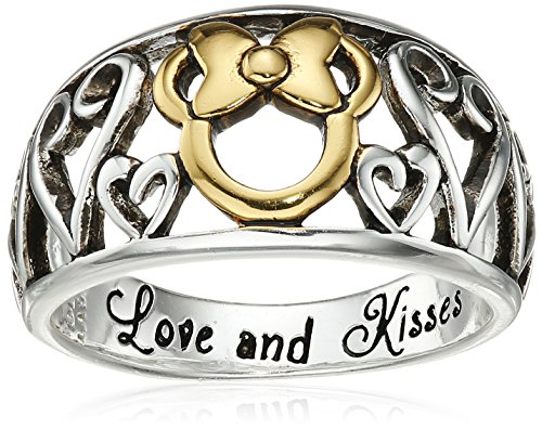 0845105213104 - DISNEY TWO-TONE STERLING SILVER AND YELLOW GOLD PLATED MINNIE MOUSE RING WITH LOVE AND KISSES INSIDE RING, SIZE 8