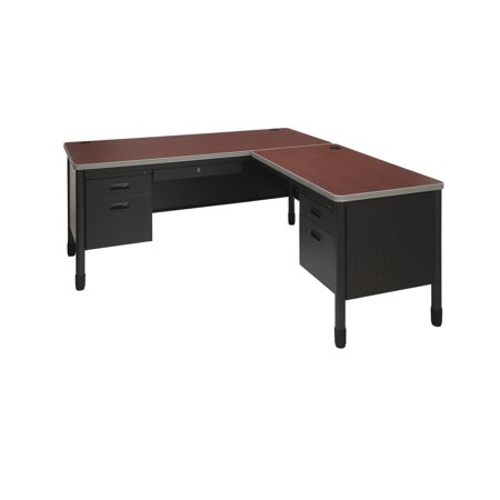 0845123009703 - OFM MESA SERIES L-SHAPED STEEL OFFICE DESK WITH LAMINATE TOP, RIGHT PEDESTAL RETURN AND CHERRY TOP - DURABLE CORNER UTILITY DESK (66366R-CHY)