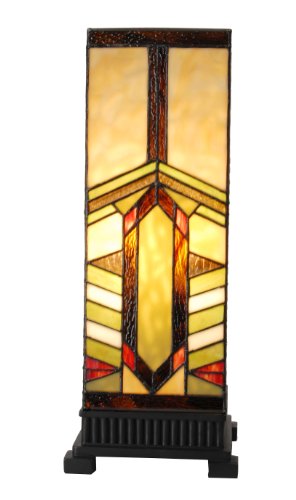 0845202031717 - RIVER OF GOODS 13171 17.25-INCH H STAINED GLASS MISSION STYLE STONE MOUNTAIN PILLAR TABLE LAMP