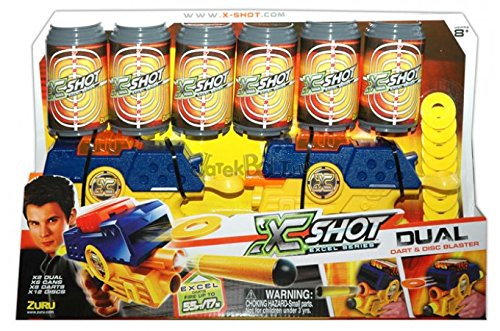 0845218008314 - X-SHOT DUAL DOUBLE BLASTER GUN PACK - CANS, DARTS, AND DISCS ACTION SHOOTER