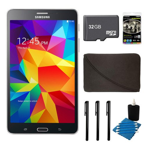 0845251073683 - SAMSUNG GALAXY TAB 4 BLACK 8GB 7 TABLET, 32GB CARD, AND CASE BUNDLE - INCLUDES TABLET, 32 GB MICRO SD MEMORY CARD, 7-8 SLEEVE FOR TABLETS, AUDIO EARBUDS WITH MICROPHONE, 3 STYLUS PENS WITH POCKET CLIP, AND 3PC. LENS CLEANING KIT