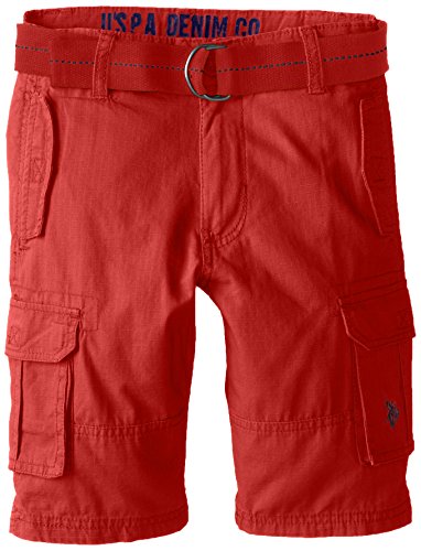 0845649533676 - U.S. POLO ASSN. LITTLE BOYS BELTED RIP STOP CARGO SHORT, ENGINE RED, 4