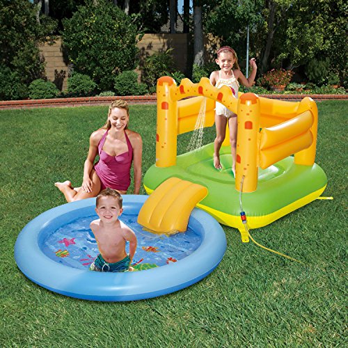 0845662000223 - SUMMER WAVES INFLATABLE SAND CASTLE PLAY CENTER WITH SPRAYER KIDDIE POOL & SLIDE