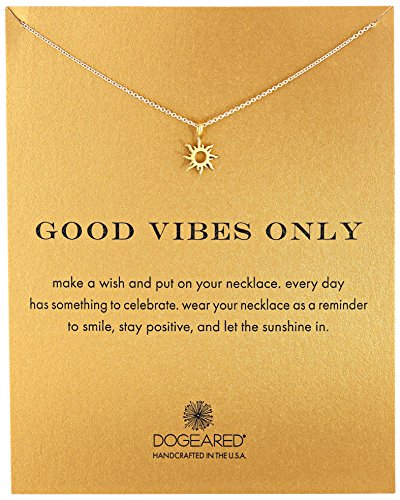0845918093894 - DOGEARED REMINDER GOOD VIBES ONLY GOLD SUN CHARM PENDANT NECKLACE, 16