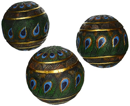 0846092050758 - DESIGN TOSCANO PEACOCK FEATHERED ORBS DECORATIVE ACCENT BALLS (SET OF THREE)