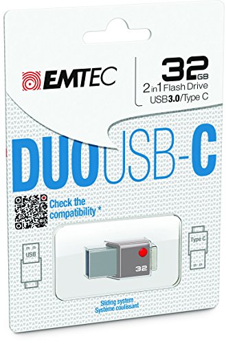 0846143007205 - EMTEC - DUO USB-C 32GB USB 3.0/USB TYPE C FLASH DRIVE - GRAY