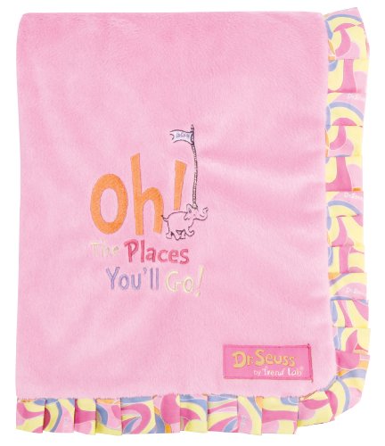 0846216020186 - TREND LAB DR. SEUSS RUFFLE TRIM RECEIVING BLANKET, OH! THE PLACES YOU'LL GO! PINK