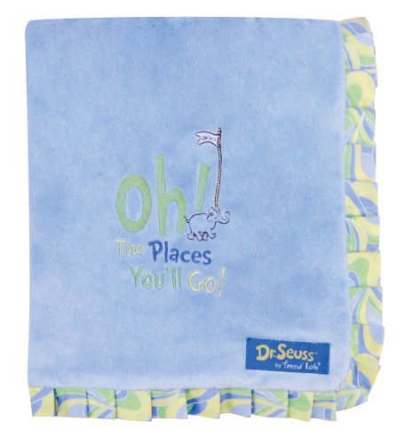 0846216020193 - DR. SEUSS OH THE PLACES YOU'LL GO! VELOUR RECEIVING BLANKET BY TREND LAB - BLUE