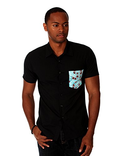 0846364063486 - 00NOTHING MENS SOLID SHIRT WITH CONTRAST PRINT CHEST POCKET, BLACK, LARGE