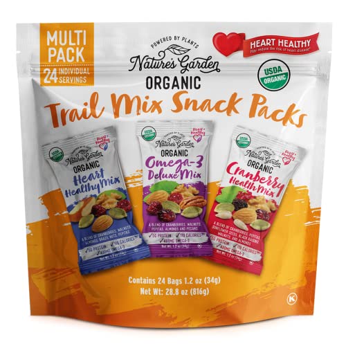 0846548071160 - NATURES GARDEN ORGANIC TRAIL MIX SNACK PACKS, MULTI PACK 1.2 OZ - PACK OF 24 (TOTAL 28.8 OZ)