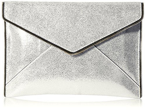 0846632784471 - REBECCA MINKOFF CRACKLE LEATHER LEO ENVELOPE CLUTCH, SILVER, ONE SIZE