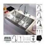 0846639001724 - 33 INCH FARMHOUSE DOUBLE BOWL STAINLESS STEEL KITCHEN SINK WITH CHROME KITCHEN FAUCET AND SOAP DISPENSER - SOAP DISPENSER FINISH: CHROME