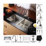 0846639002400 - 33 INCH UNDERMOUNT DOUBLE BOWL STAINLESS STEEL KITCHEN SINK WITH KITCHEN FAUCET AND SOAP DISPENSER - SOAP DISPENSER FINISH: CHROME