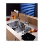 0846639002967 - 32 UNDERMOUNT 60/40 DOUBLE BOWL KITCHEN SINK WITH 20 FAUCET AND SOAP DISPENSER