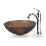 0846639004343 - KRAUS BROWN FROSTED GLASS VESSEL SINK AND RIVERA BATHROOM FAUCET