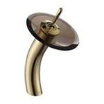 0846639008884 - BATHROOM COMBOS SINGLE HOLE WATERFALL FAUCET LESS HANDLES - SINK GLASS: FROSTED BROWN, FAUCET FINISH: GOLD, OPTIONAL ACCESSORY: WITHOUT POP UP DRAIN