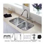 0846639010962 - KRAUS 32 INCH UNDERMOUNT DOUBLE BOWL STAINLESS STEEL KITCHEN SINK WITH CHROME KITCHEN FAUCET AND SOA