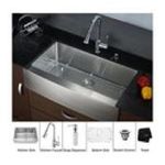 0846639015080 - KRAUS 33 INCH FARMHOUSE SINGLE BOWL STAINLESS STEEL KITCHEN SINK WITH CHROME KITCHEN FAUCET AND SOAP