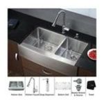 0846639015103 - KRAUS 33 INCH FARMHOUSE DOUBLE BOWL STAINLESS STEEL KITCHEN SINK WITH CHROME KITCHEN FAUCET AND SOAP