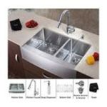 0846639015110 - KRAUS 36 INCH FARMHOUSE DOUBLE BOWL STAINLESS STEEL KITCHEN SINK WITH CHROME KITCHEN FAUCET AND SOAP