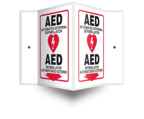 0846642046118 - ACCUFORM SIGNS SBPSP657 SPANISH BILINGUAL PROJECTION SIGN 3D, LEGEND AED AUTOMATED EXTERNAL DEFIBRILLATOR/DEFIBRILLATOR AUTOMATIZADO EXTERNO (ARROW) WITH GRAPHIC, 12 X 9 PANEL, 0.10 THICK HIGH-IMPACT PLASTIC, PRE-DRILLED MOUNTING HOLES, RED/BLACK ON
