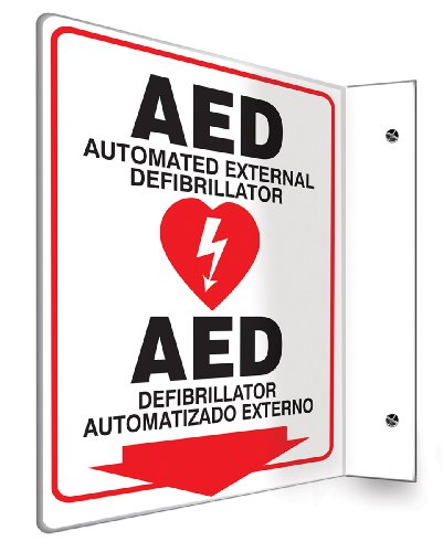 0846642046125 - ACCUFORM SIGNS SBPSP760 SPANISH BILINGUAL PROJECTION SIGN 90D, LEGEND AED AUTOMATED EXTERNAL DEFIBRILLATOR/DEFIBRILLATOR AUTOMATIZADO EXTERNO (ARROW) WITH GRAPHIC, 12 X 9 PANEL, 0.10 THICK HIGH-IMPACT PLASTIC, PRE-DRILLED MOUNTING HOLES, RED/BLACK O