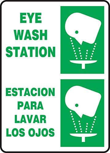 0846642074586 - ACCUFORM SIGNS SBMFSR501VP PLASTIC SPANISH BILINGUAL SAFETY SIGN, LEGEND EYE WASH STATION/ESTACION PARA LAVAR LOS OJOS WITH GRAPHIC, 14 LENGTH X 10 WIDTH X 0.055 THICKNESS, GREEN ON WHITE